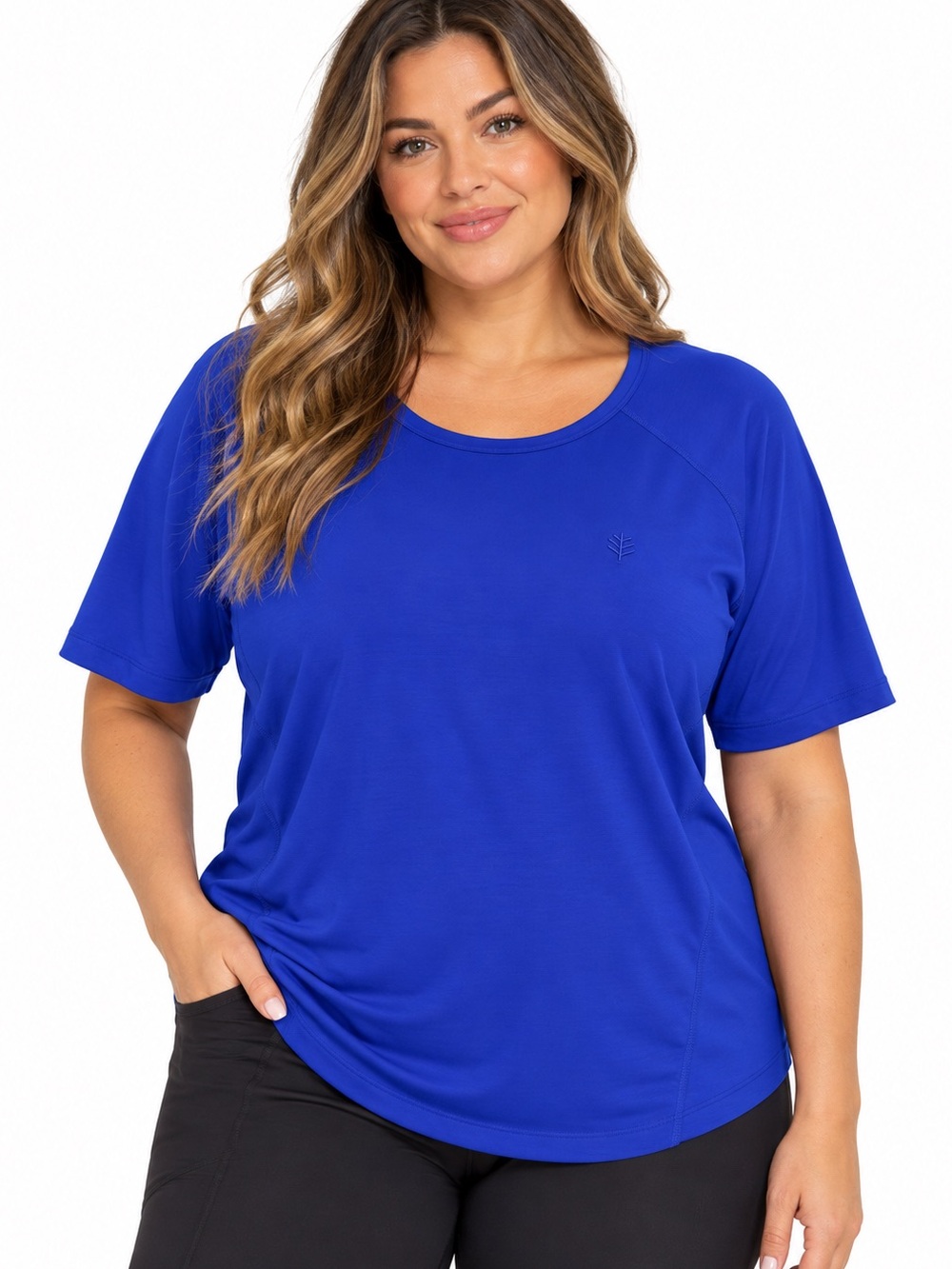 Coolibar Women's Hightide Short Sleeve Swim Shirt XXL blue